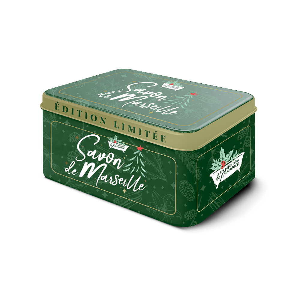 Christmas Limited Edition Metal Box - 2 Marseille Soaps 100g: Almond & Honey-Vanilla
