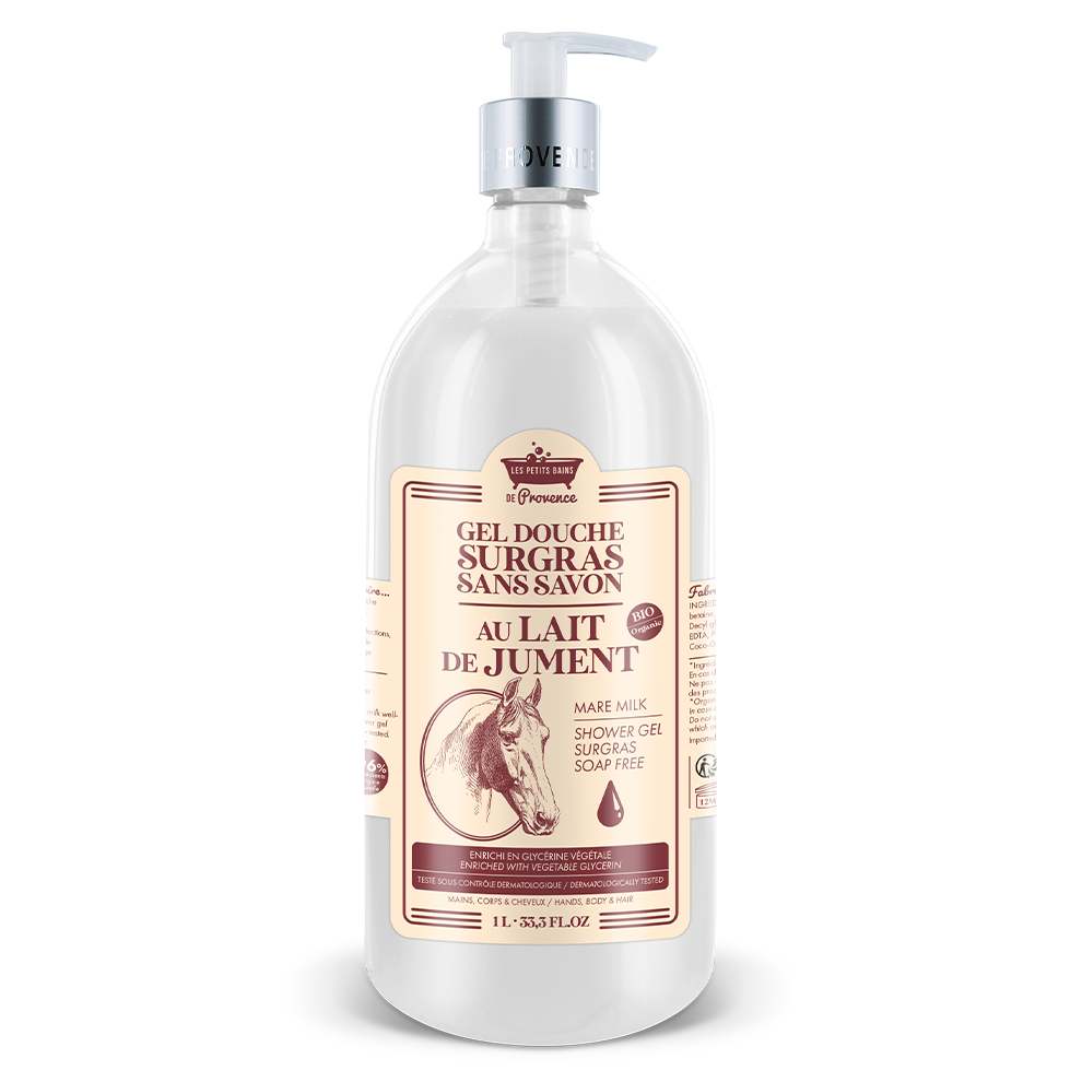 Gel douche 1L au Lait de Jument - Les Petits Bains de Provence