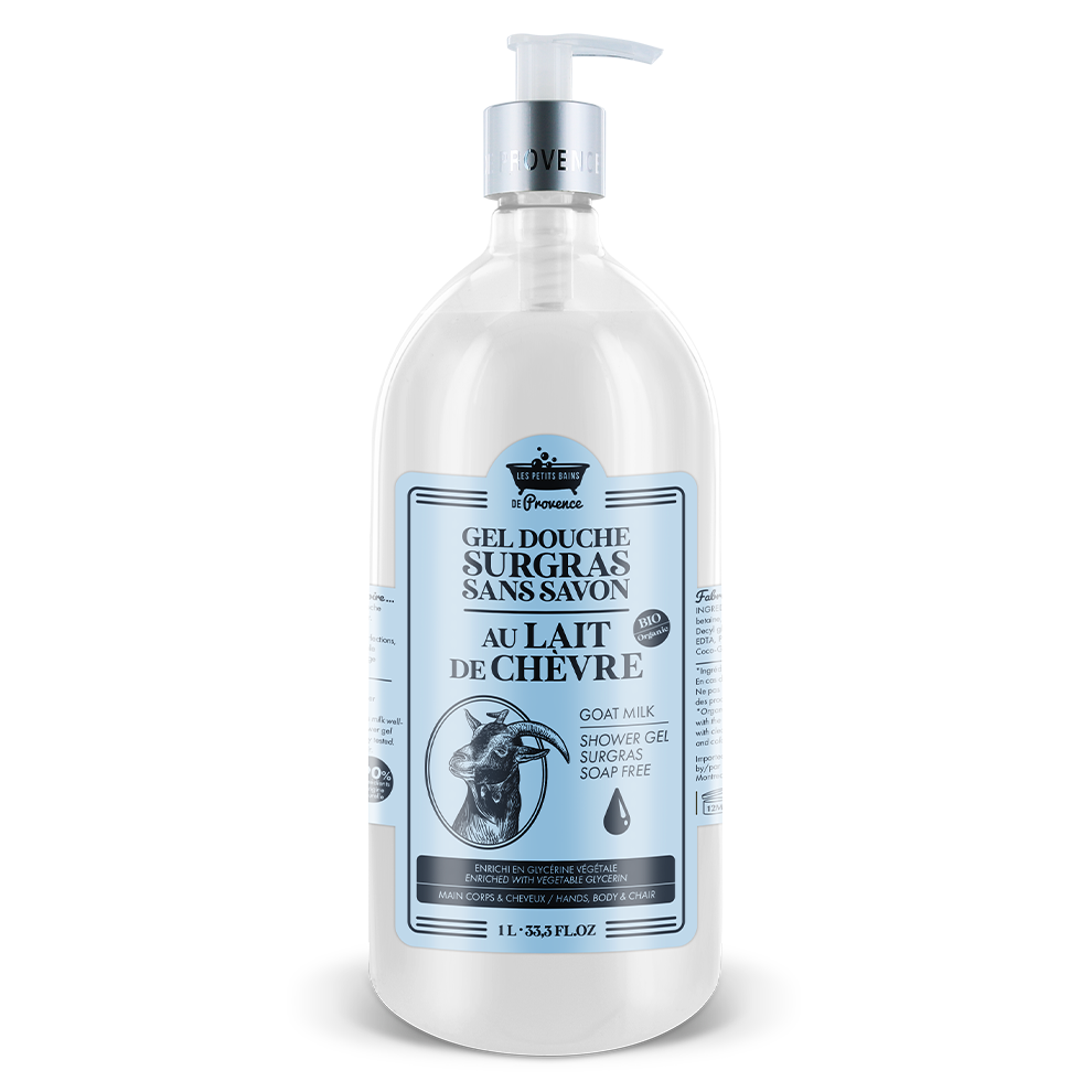 Gel douche 1L au Lait de Chèvre BIO - Les Petits Bains de Provence