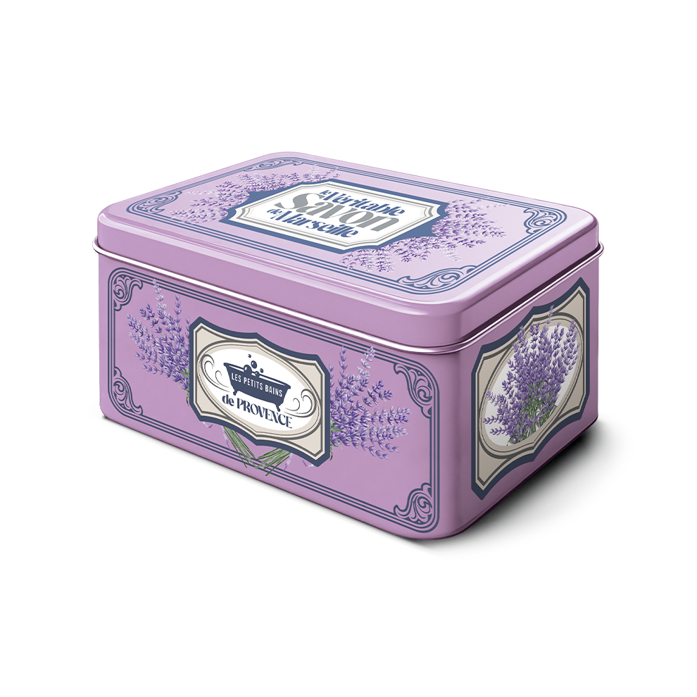 Metal Box - 2 Marseille Soaps 100g: Lavender & Neutral