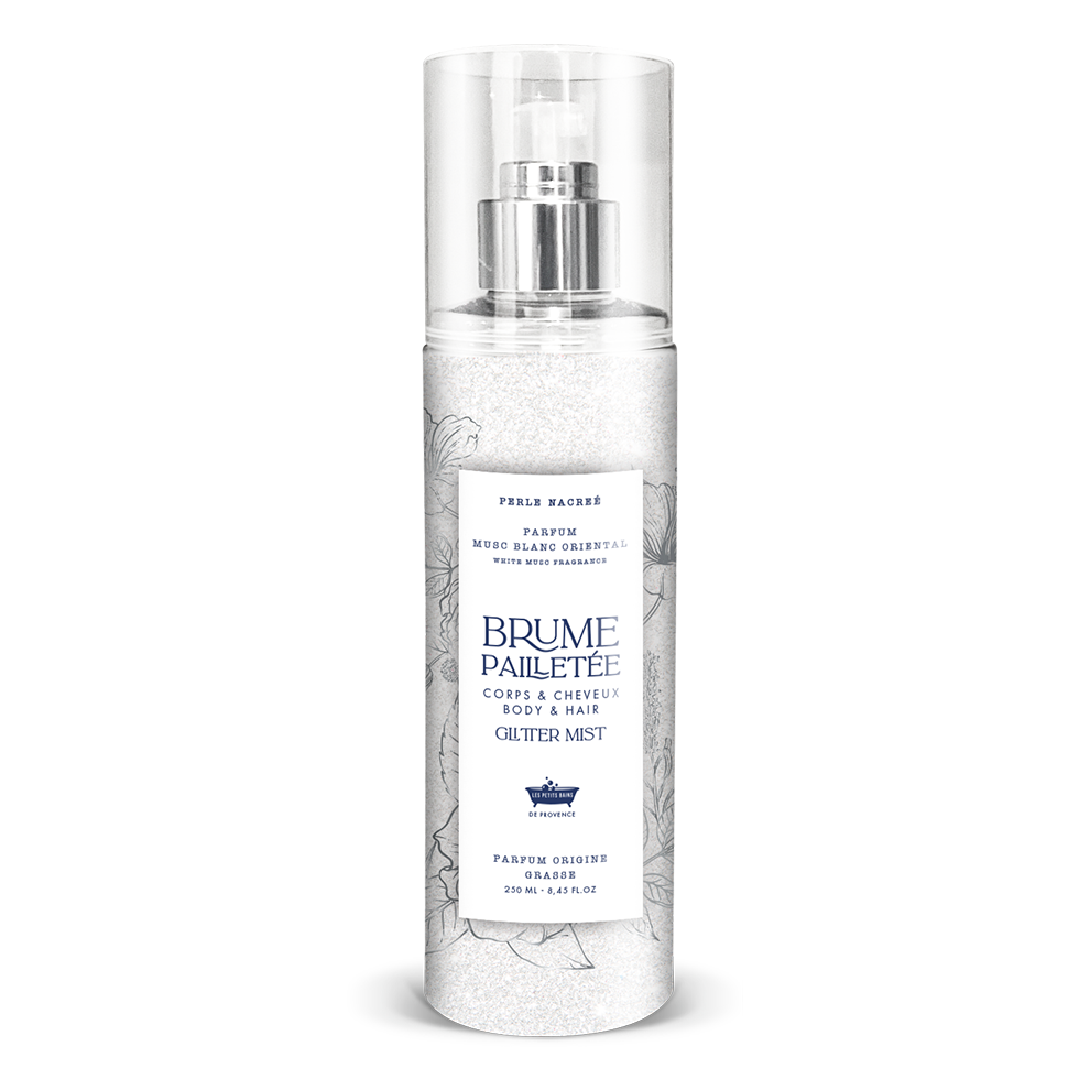 Brume Pailletée Musc Blanc 250ml - Perle Nacrée - Les Petits Bains de Provence