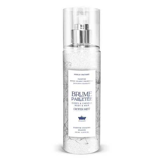 Brume Pailletée Musc Blanc 250ml - Perle Nacrée - Les Petits Bains de Provence