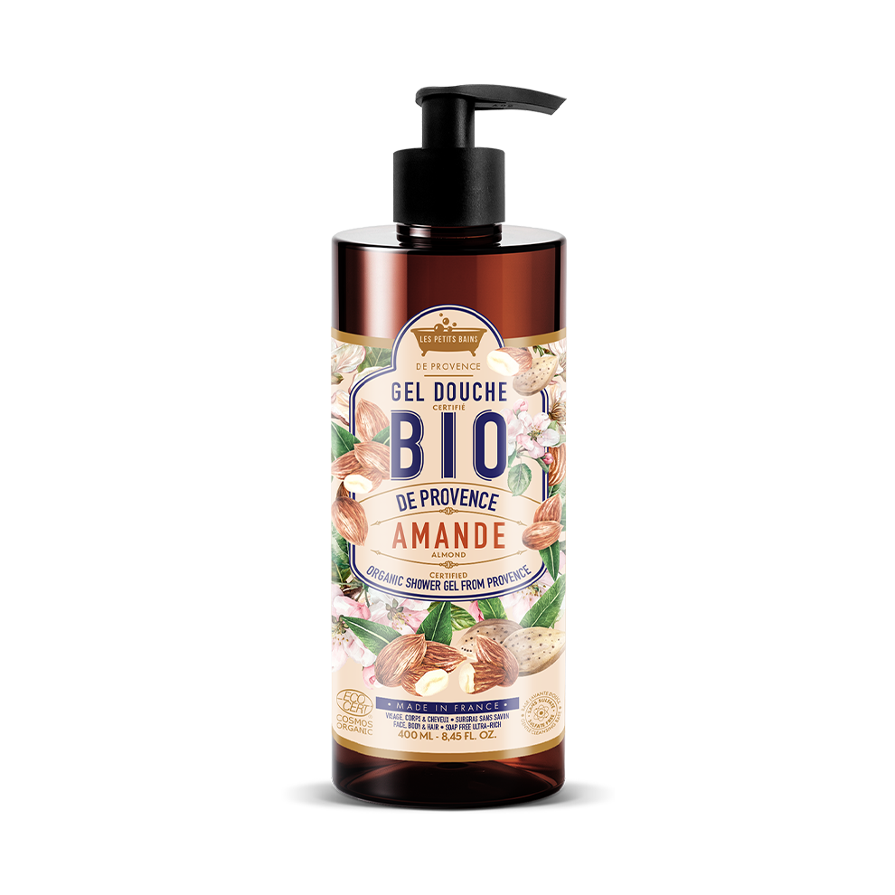 Gel douche BIO Amande 400 ml certifié COSMOS Organic – Les Petits Bains de Provence