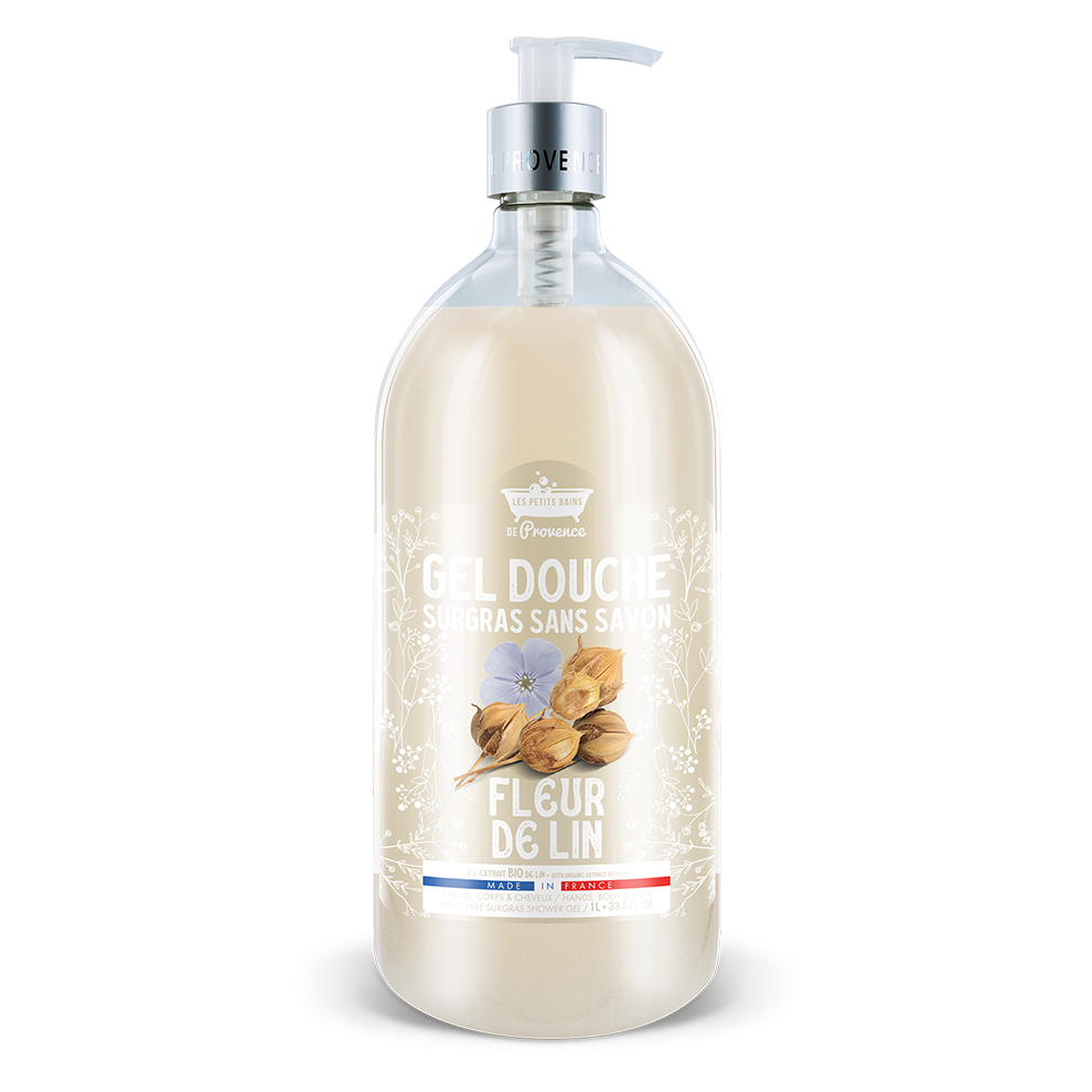 Gel douche 1L Fleur de Lin - Les Petits Bains de Provence