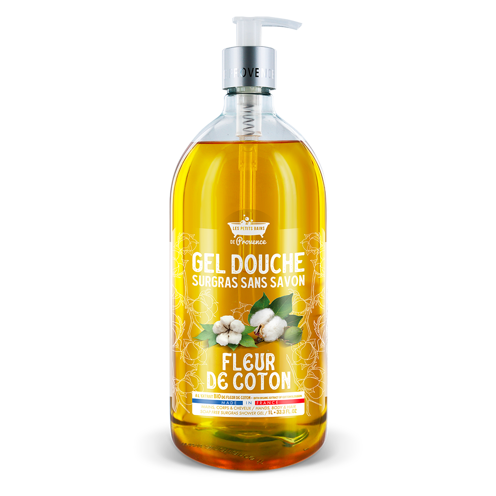 Gel douche 1L Fleur de coton - Les Petits Bains de Provence