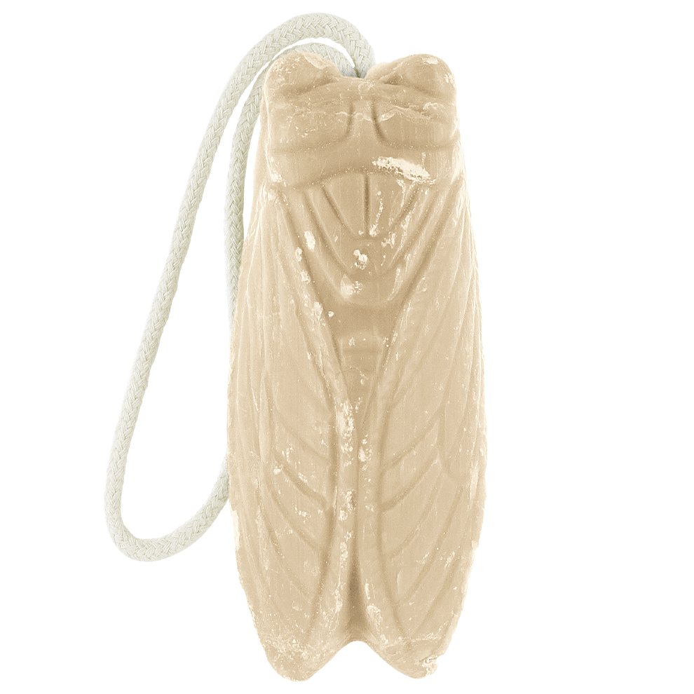 Savon cigale avec cordelette 140g – Monoï, Lavande ou Karité