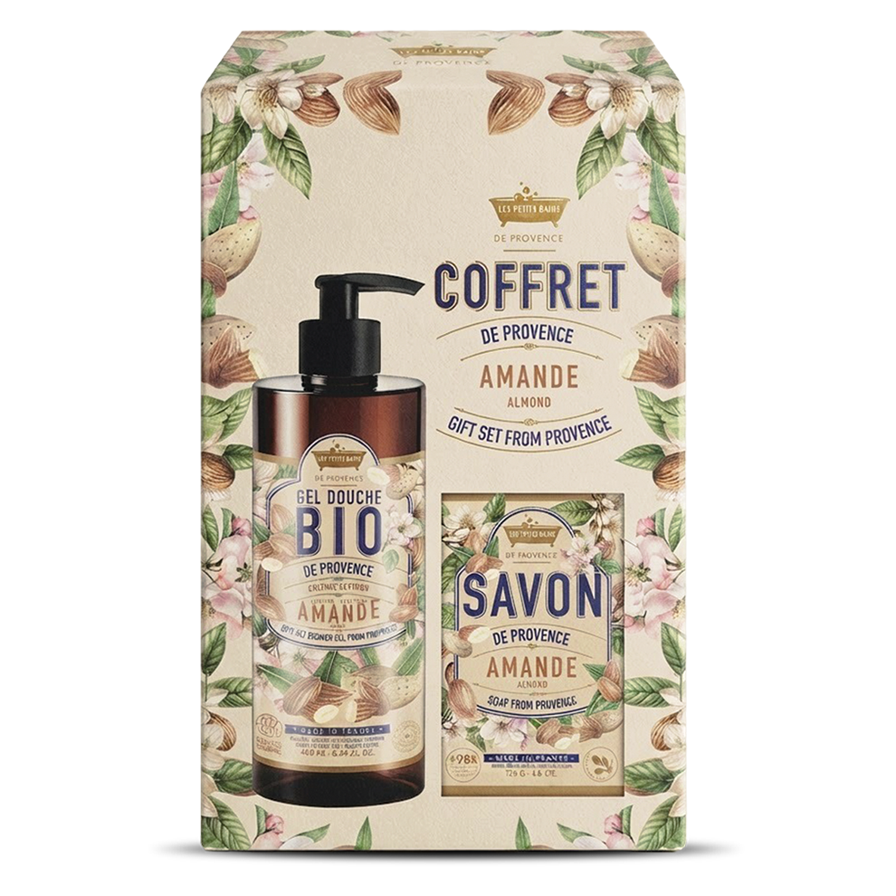 Coffret de Provence Amande avec gel douche BIO 400 ml et savon 125 g – Les Petits Bains de Provence