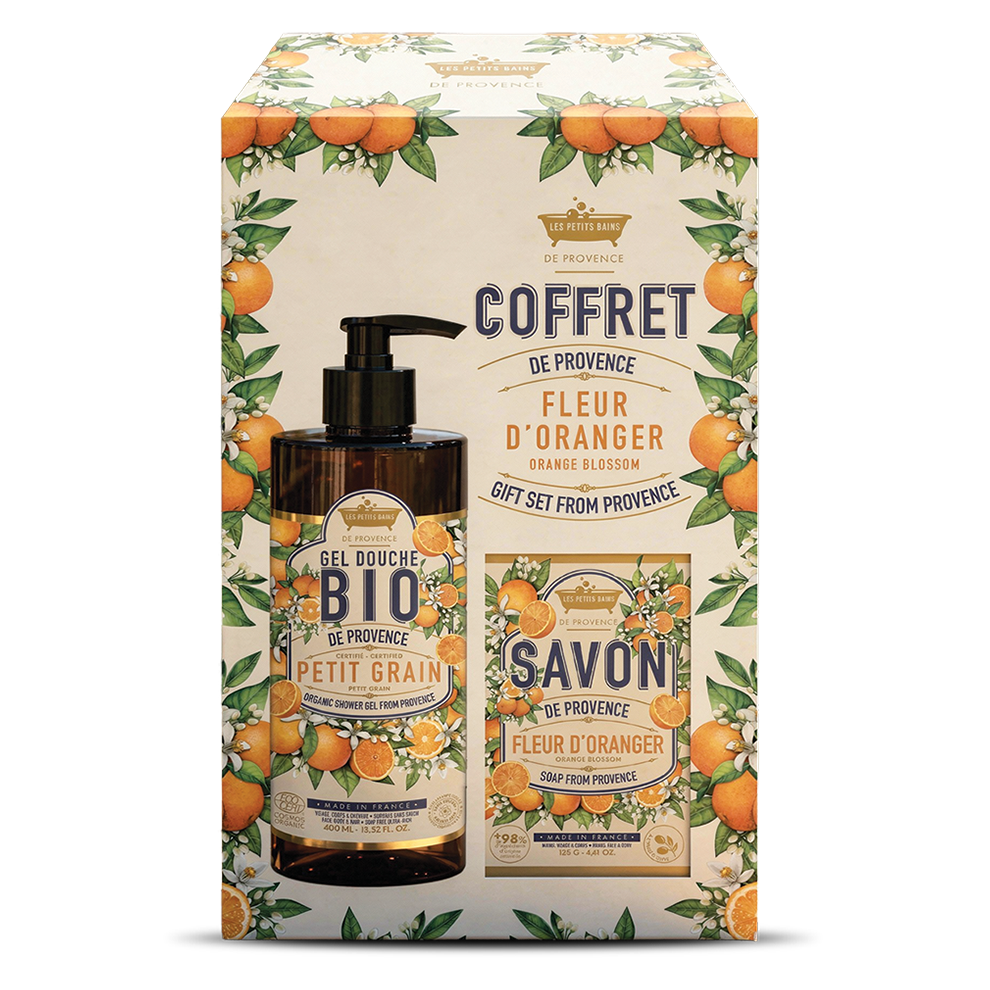 Coffret de Provence Fleur d’Oranger avec gel douche BIO 400 ml et savon 125 g – Les Petits Bains de Provence