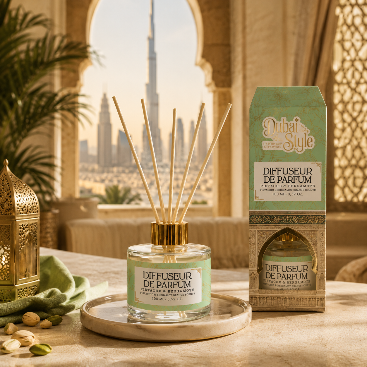 Diffuseur de Parfum Dubai Style 100ml – Pistache & Bergamote
