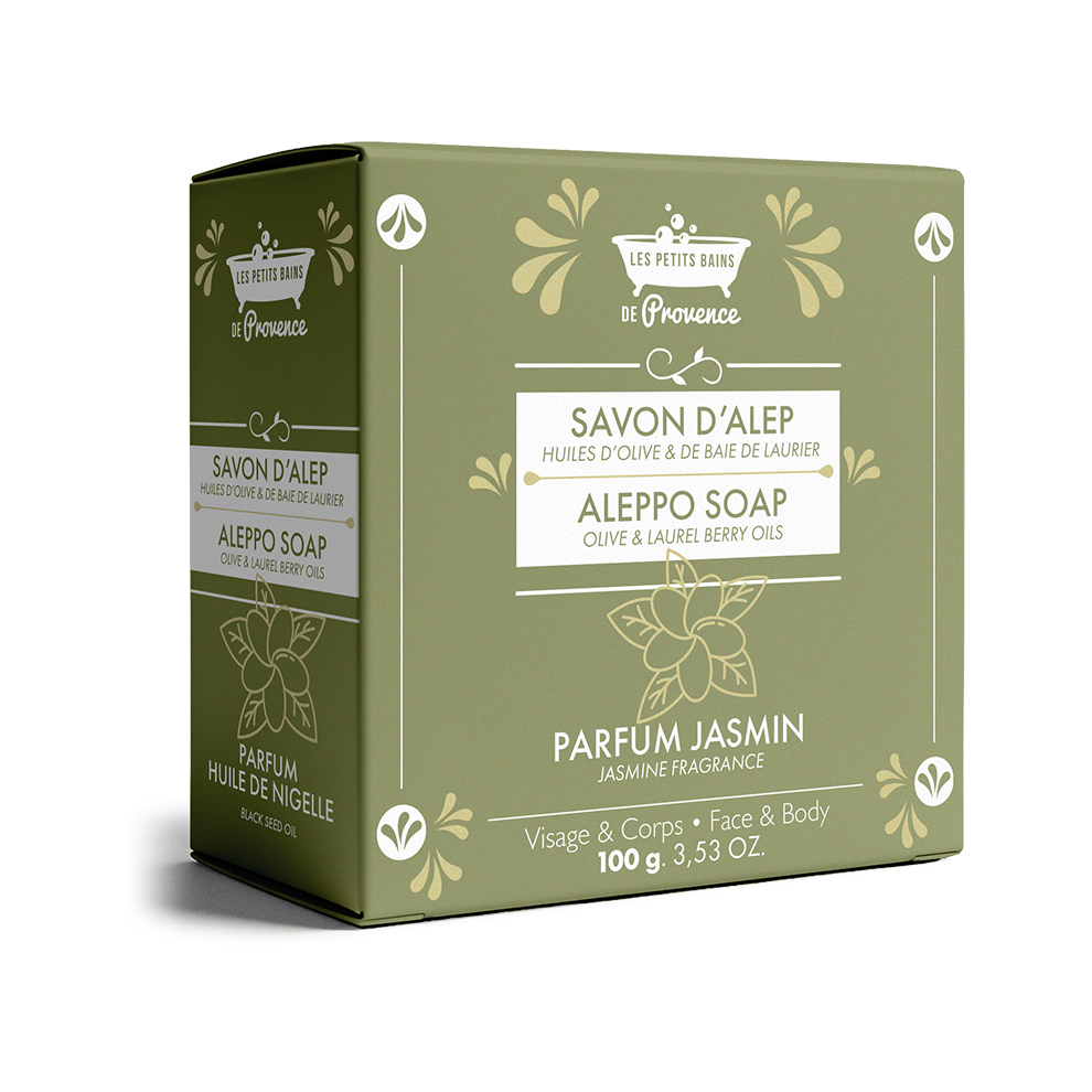 Savon d’Alep Jasmin 100 g en boîte – Les Petits Bains de Provence