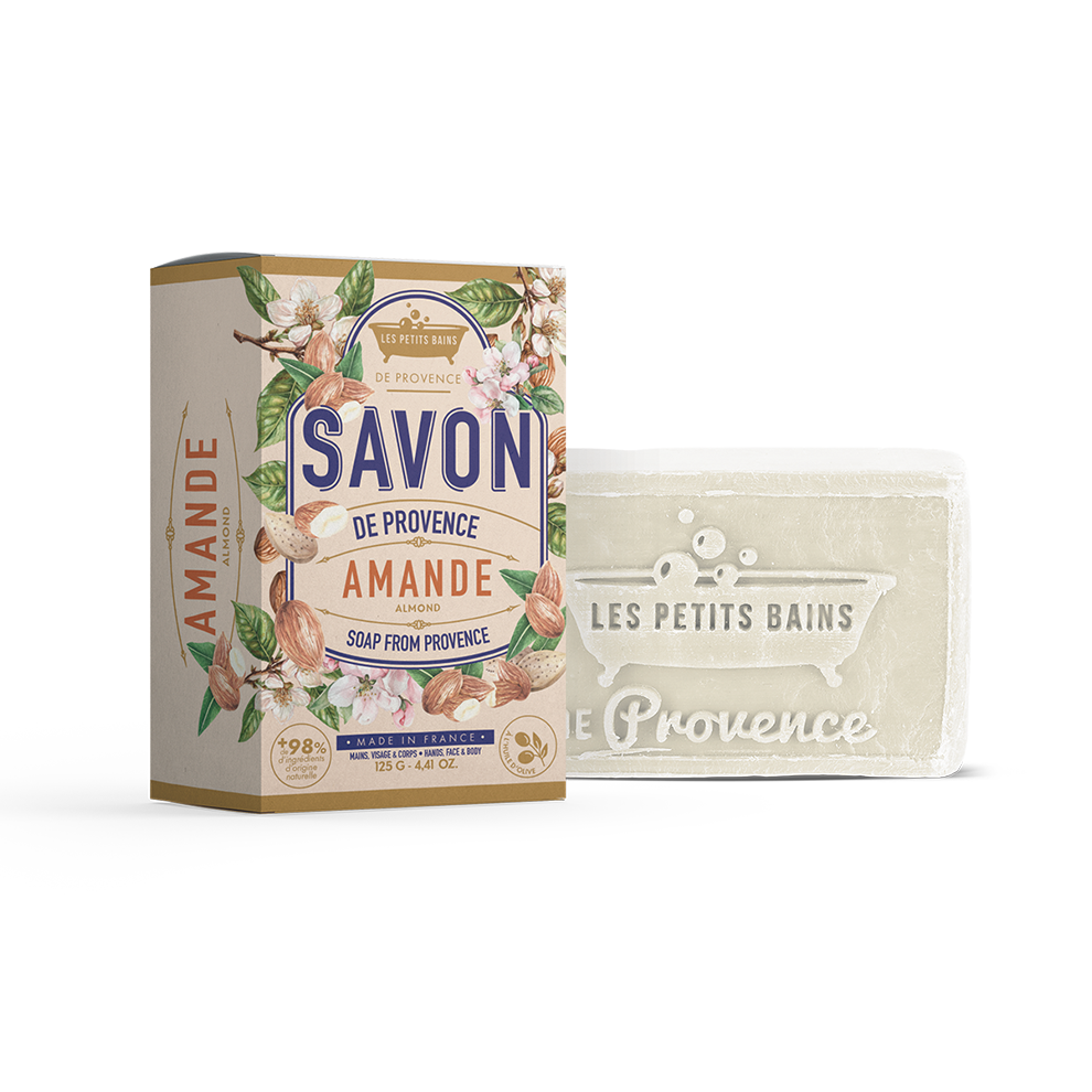 Savon de Marseille de Provence Amande 125 g en boîte – Les Petits Bains de Provence