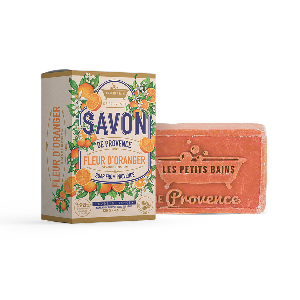 Savon de Marseille de Provence Fleur d’Oranger 125 g en boîte – Les Petits Bains de Provence
