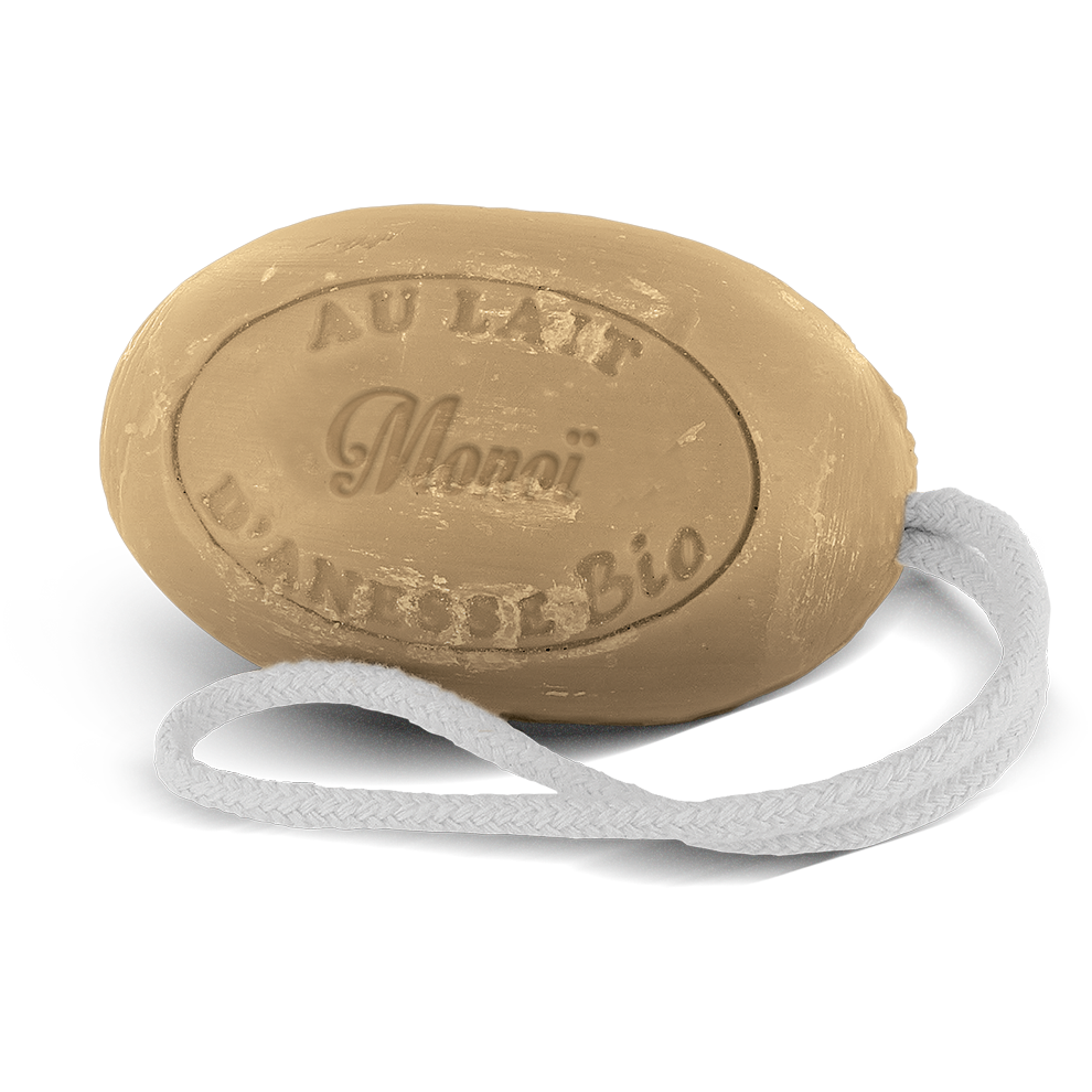 Savon ovale avec cordelette 180g au lait d’ânesse bio – Monoï ou Lavande